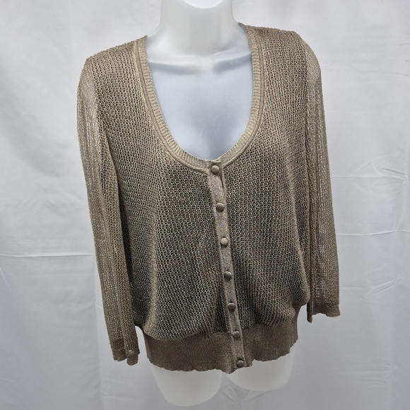 Escada Vintage Metallic Gold Knit Cardigan Sweater 3/4 Sleeve 46 XXL - Picture 5 of 13